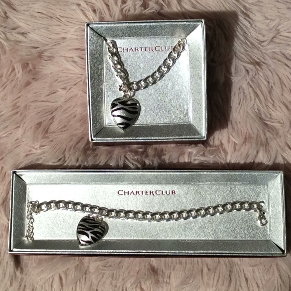 🦓🖤NEW Charter Club Heart Necklace and Bracelet